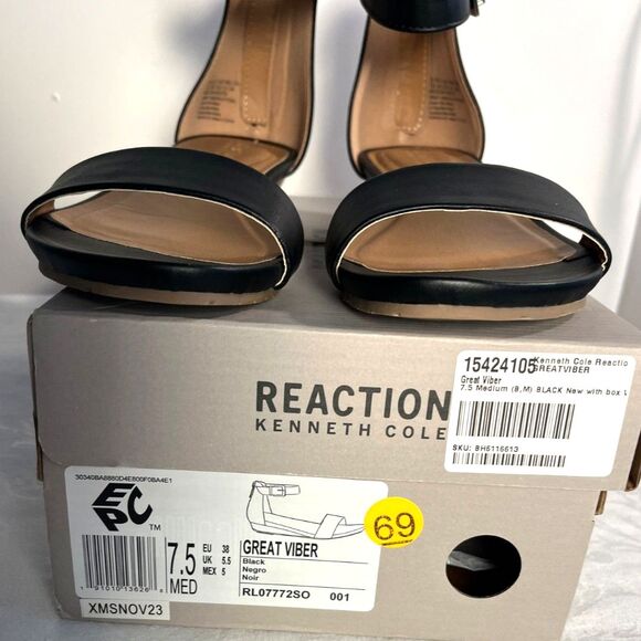 New Reaction by Kenneth Cole Ankle strap Sandals with Heel zippers Black 7 .5M - Picture 4 of 6
